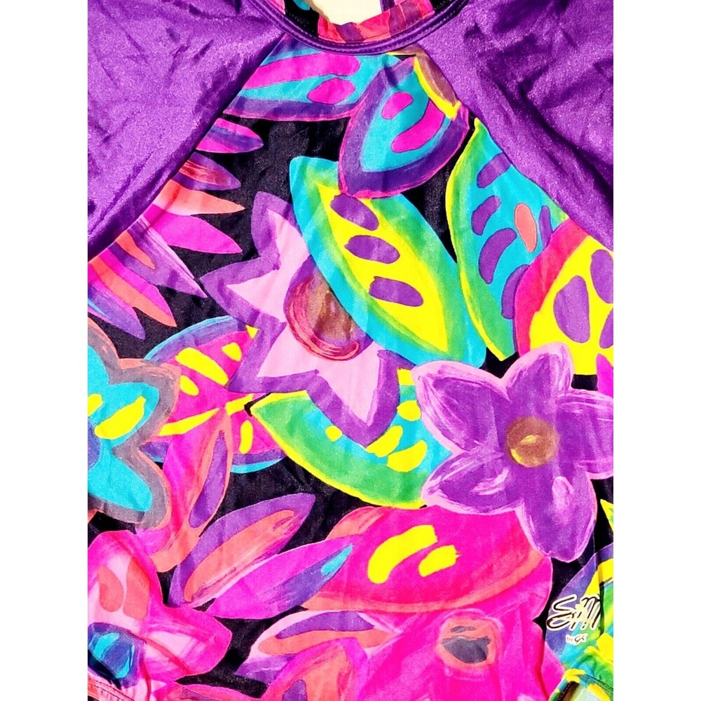 Shannon Miller GK VTG 90s Keyhole Floral Leotard Long Sleeve Purple AXS Adult XS - Picture 6 of 13